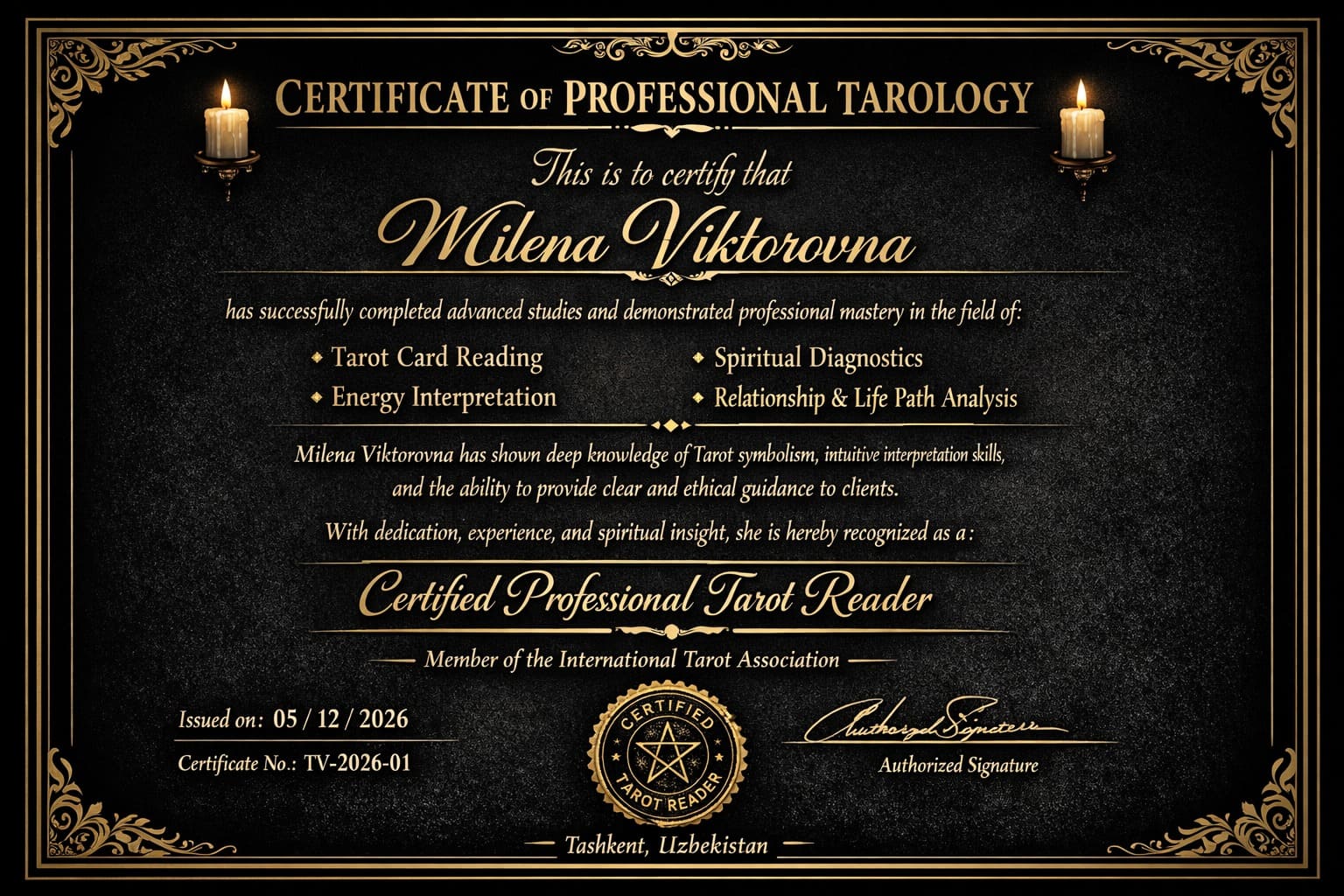 Сертификат таролога Professional Tarology